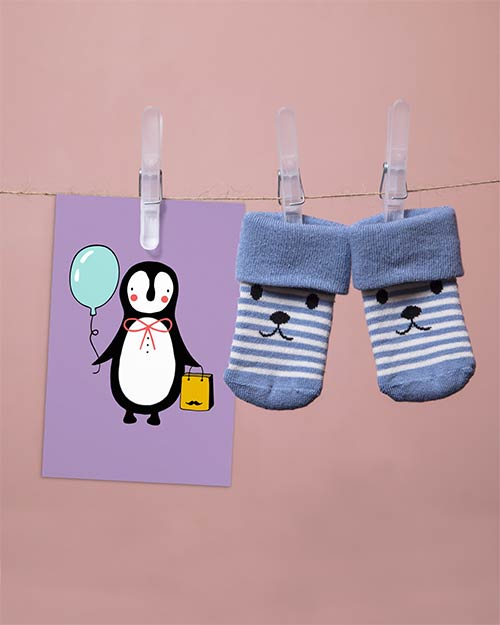 cheeky chappy card with penguin print for room decor