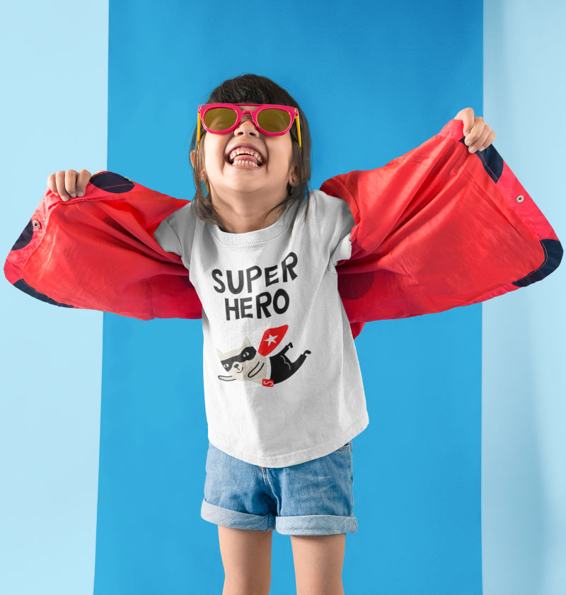 little-girl-playing-with-her-red-jacket-wearing-a-tshirt-cheeky-chappy-superhero-free-shipping